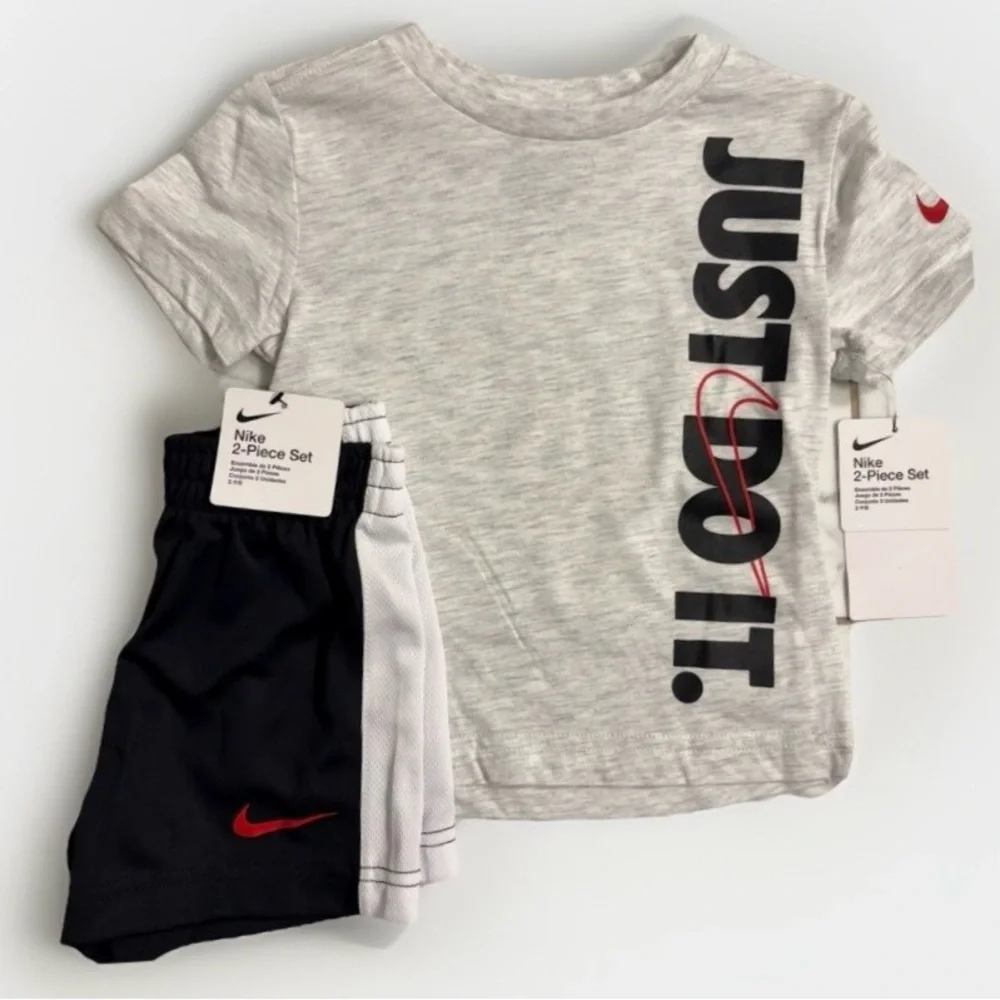 Nike Todder Boy Cotton Blend Top T-Shirt & Short Set Black Heather Gray Size 2T - Picture 1 of 6